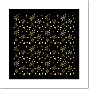 Gold Snowflakes & Confetti Pattern Hello Winter Holiday Christmas & Happy New Year Decoration Posters and Art